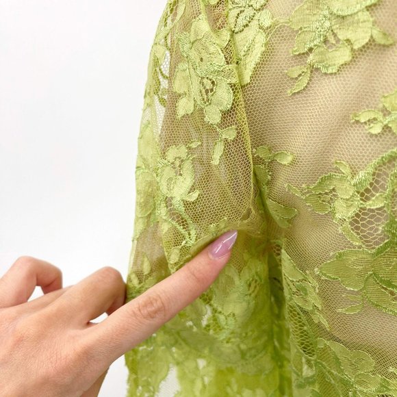Vintage 60s Neal McClintock Chartreuse Green Lace Midi Shift Dress Womens Size M - Picture 5 of 13